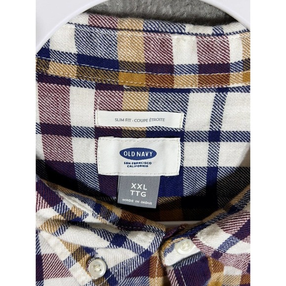 Old Navy Slim Fit Long Sleeve Plaid Flannel Button Down Shirt Mens Size XXL - Picture 3 of 15